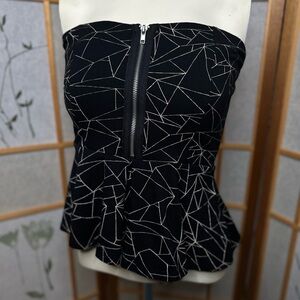 Forever 21 Womens peplum bustier Top Size M, Black Geometric Front Zip